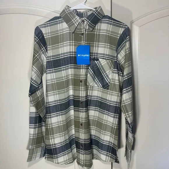 NWT Columbia Calico Basin Flannel Shirt Jacket Womens S Green Plaid Long Sleeve - Picture 2 of 6